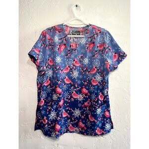 Womens scrub top lot novelty wacky flamingo print large hospital nurse work